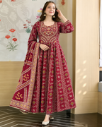 Maroon Red Anarkali Flared Suit Set