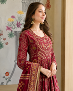 Maroon Red Anarkali Flared Suit Set