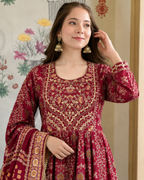Maroon Red Anarkali Flared Suit Set