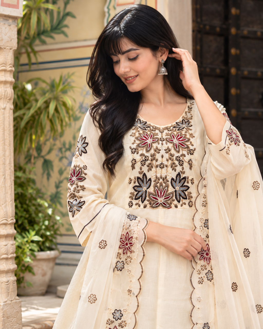 Ivory Floral Yoke Anarkali Set