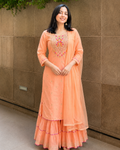 Peach Embroidered Muslin Chanderi Sharara Set