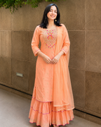 Peach Embroidered Muslin Chanderi Sharara Set