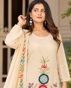 Ivory Beige Tree of Life Embroidered Dress Set