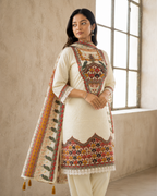 Ivory Cream Pure Muslin Embroidered Salwar Set