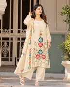 Ivory Beige Tree of Life Embroidered Dress Set