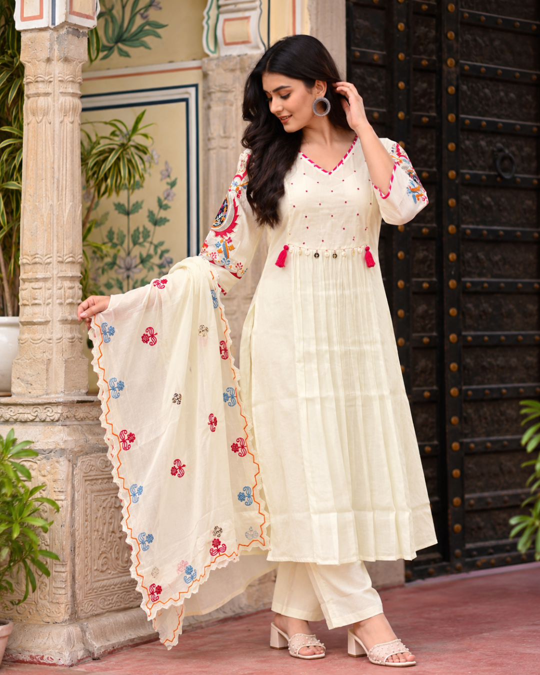 Ivory Tassel Tiered Anarkali Set