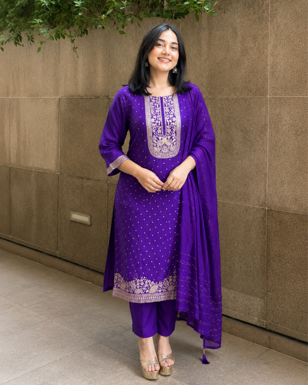 Royal Purple Zari Woven Dola Silk Suit