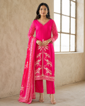 Hot Pink Elephant Print Pure Crepe Suit Set