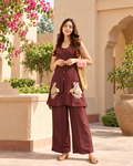 Chocolate Brown Embroidered Tunic Dress Set