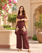 Chocolate Brown Embroidered Tunic Dress Set