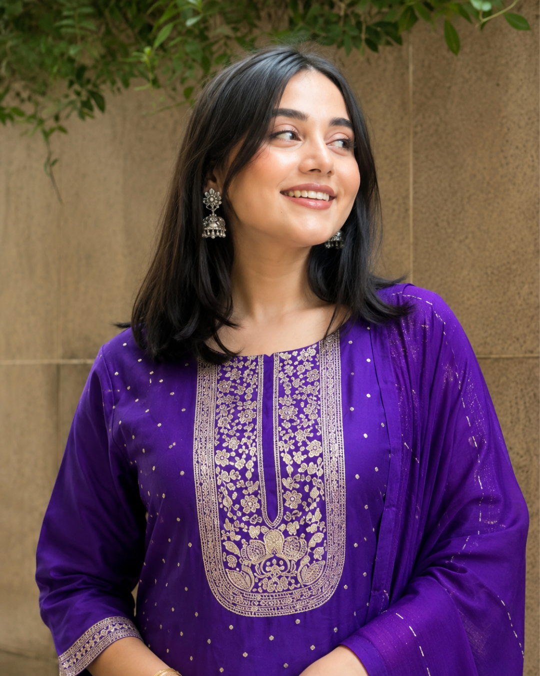 Royal Purple Zari Woven Dola Silk Suit
