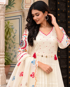 Ivory Tassel Tiered Anarkali Set