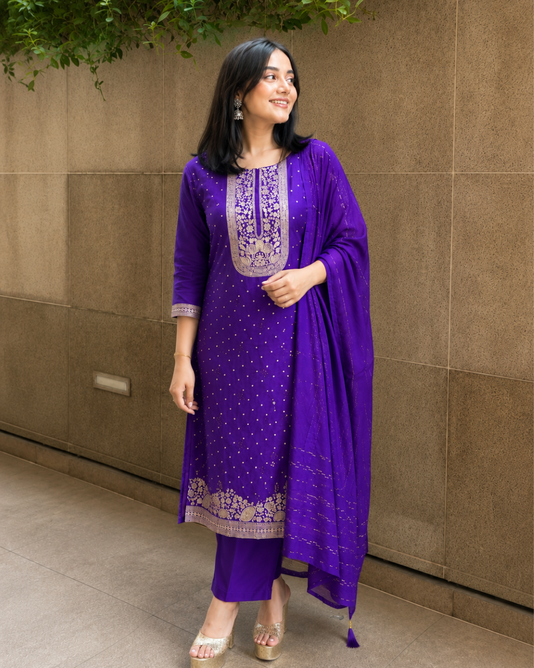 Royal Purple Zari Woven Dola Silk Suit