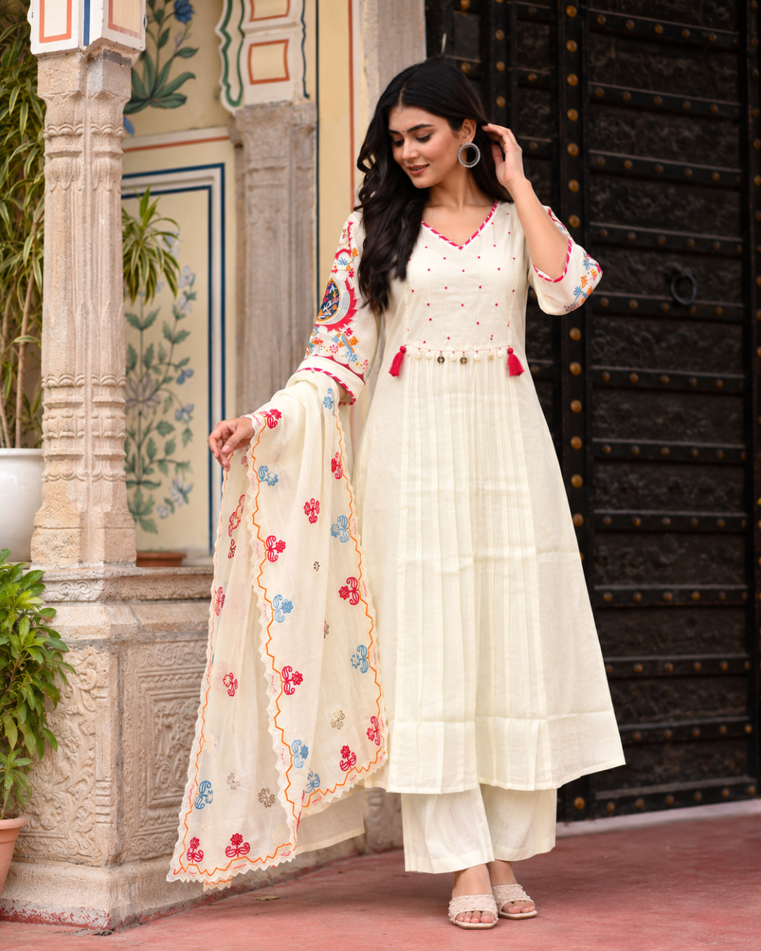 Ivory Tassel Tiered Anarkali Set