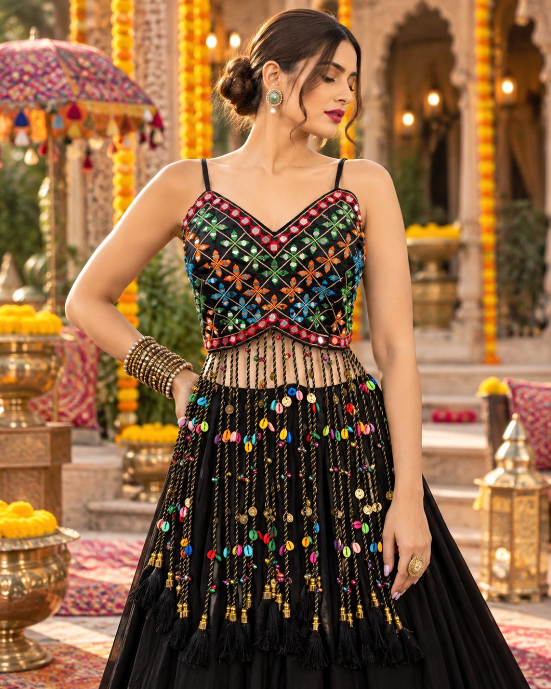 Black Mandala Kodi Tassel Blouse