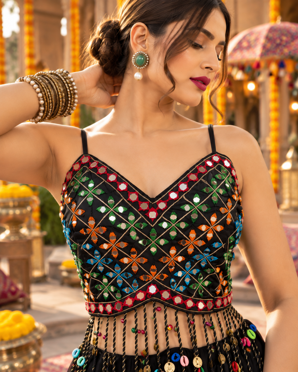 Black Mandala Kodi Tassel Blouse