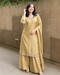 Muted Gold Embroidered Organza Gharara Set