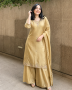 Muted Gold Embroidered Organza Gharara Set