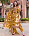 Mustard Yellow Geometric Ikat Print Dress Set