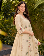 Beige Resham Floral Sharara Set