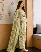Sage Olive Floral Pure Cotton Kurta Set