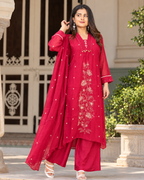 Rani Pink Floral Zari Embroidered Sharara Set