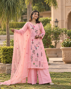 Blush Pink Botanical Threadwork Sharara Set