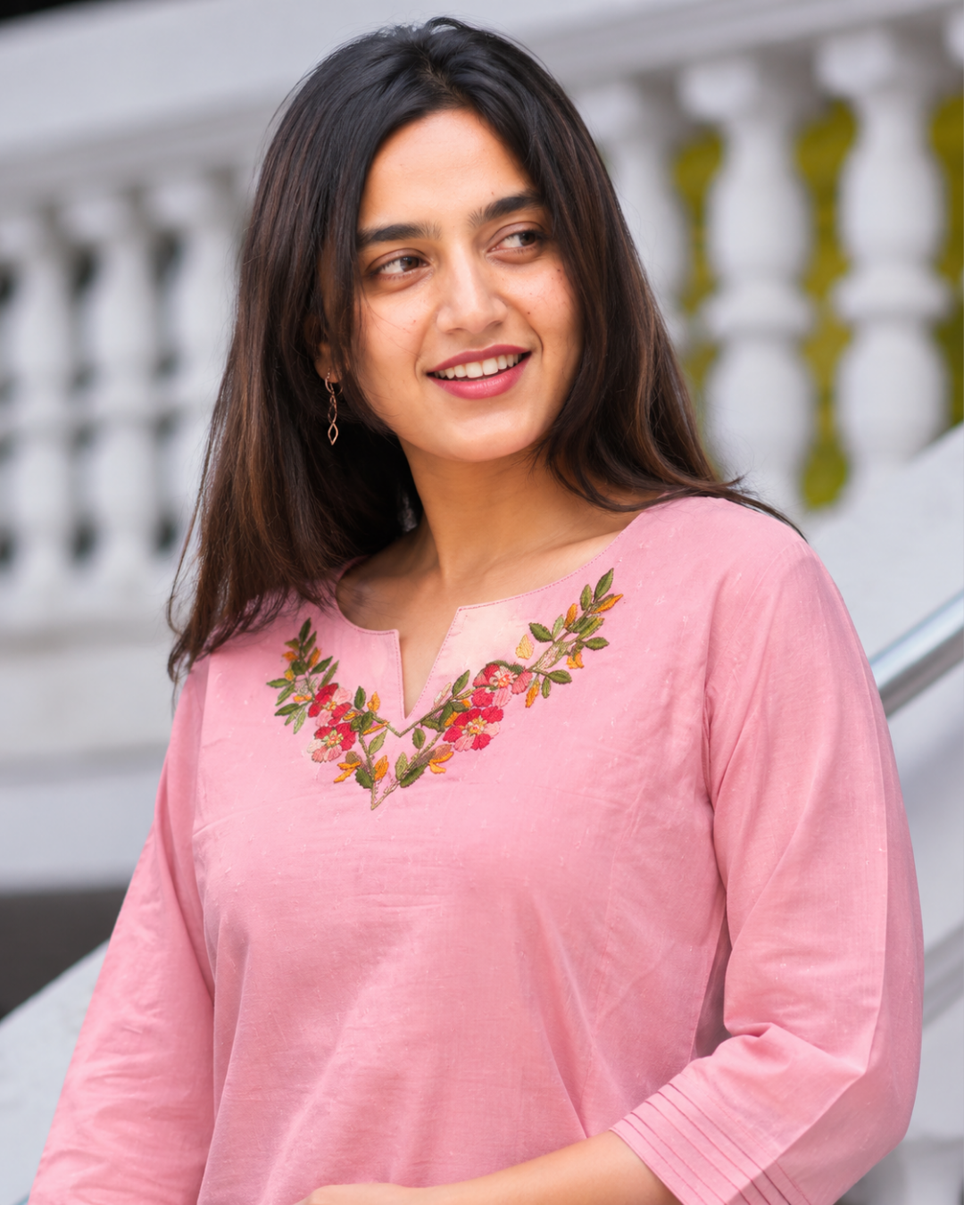 Pastel Pink Hand-Painted Mulmul Cotton Suit