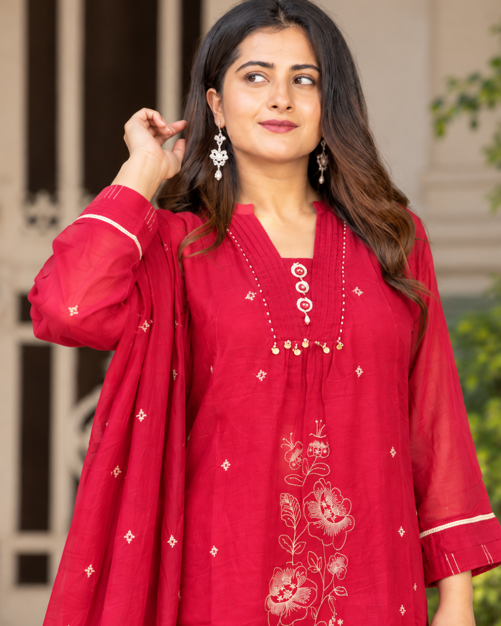 Rani Pink Floral Zari Embroidered Sharara Set