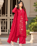 Rani Pink Floral Zari Embroidered Sharara Set