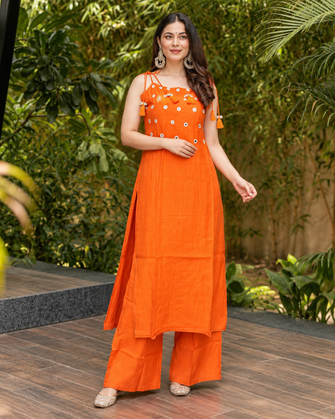 Tangerine Mirror Strap Kurta Set