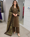 Coffee Brown Paisley Block Print Palazzo Suit Set