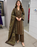 Coffee Brown Paisley Block Print Palazzo Suit Set