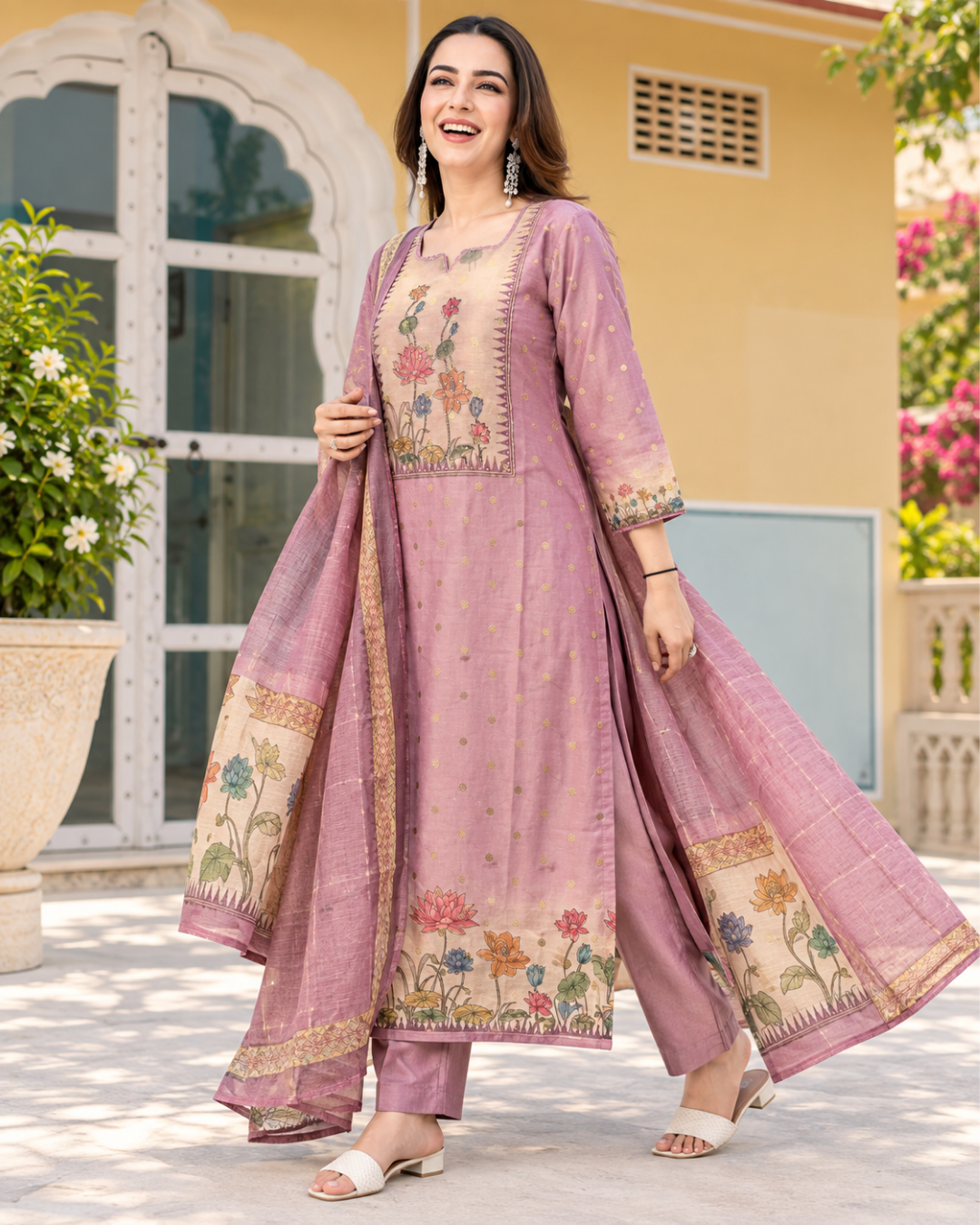 Dusty Lilac Lotus Bloom A-Line Dress Set