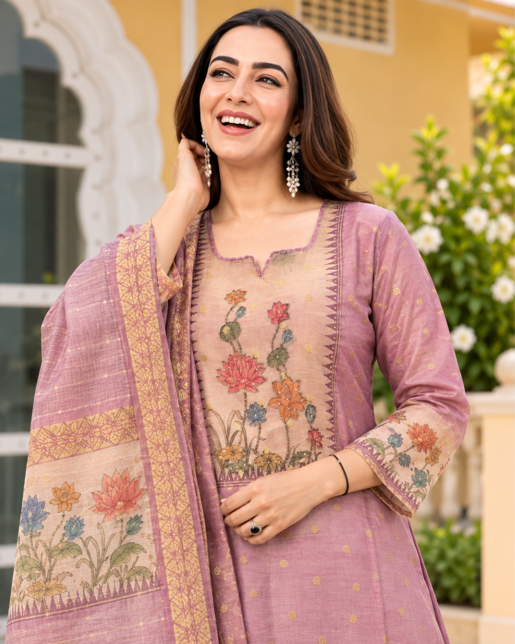 Dusty Lilac Lotus Bloom A-Line Dress Set