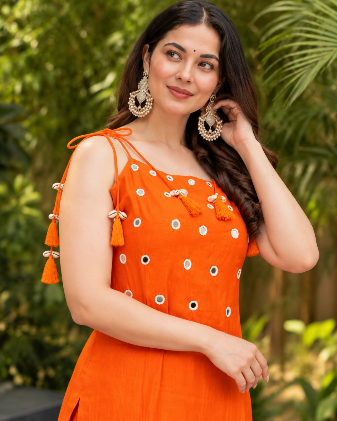 Tangerine Mirror Strap Kurta Set