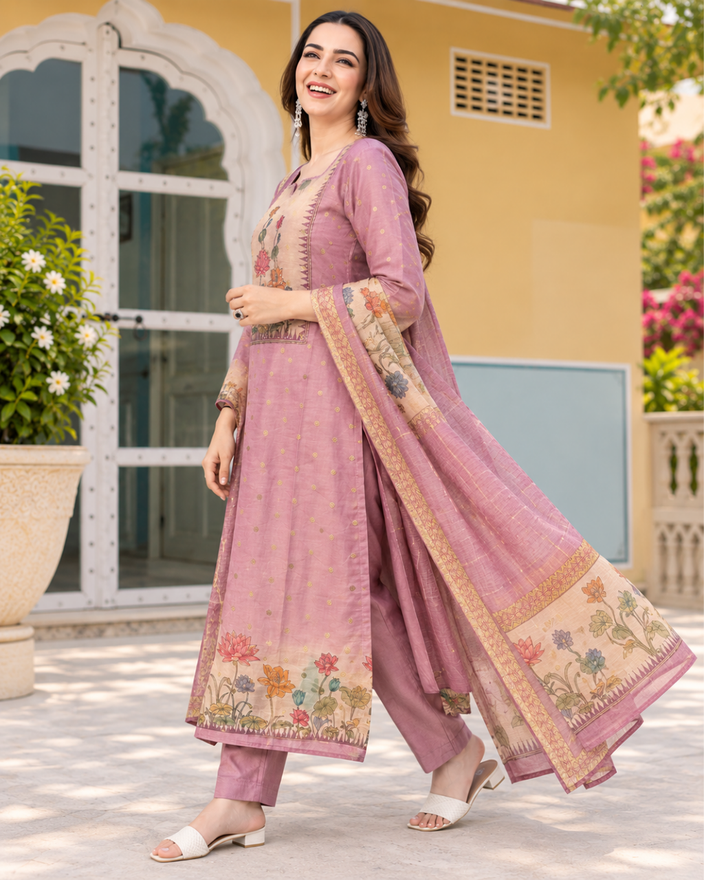 Dusty Lilac Lotus Bloom A-Line Dress Set