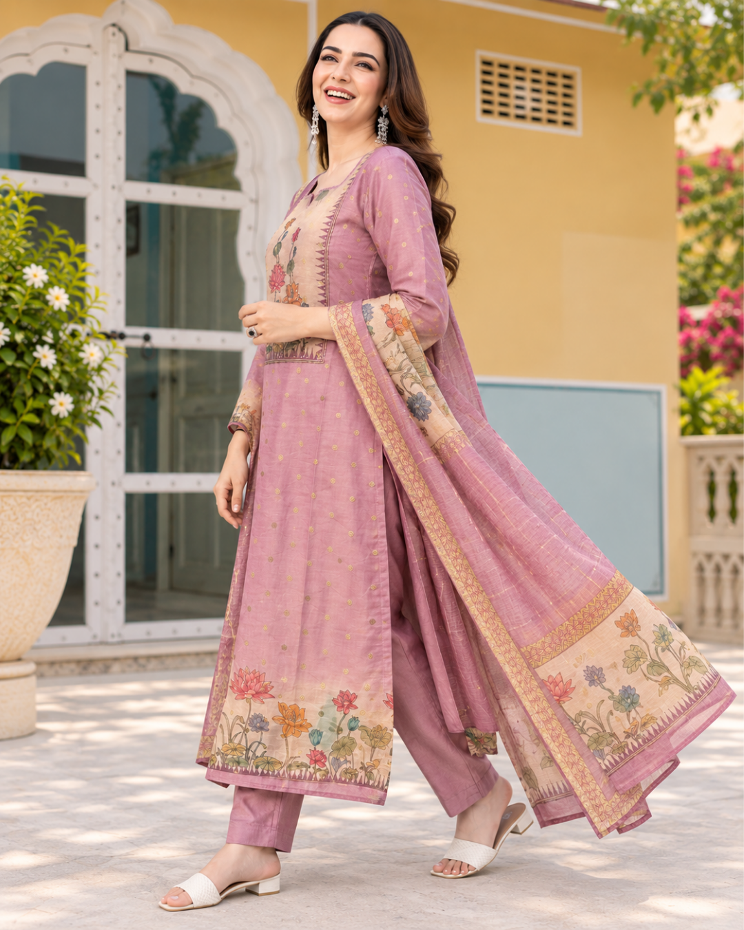 Dusty Lilac Lotus Bloom A-Line Dress Set
