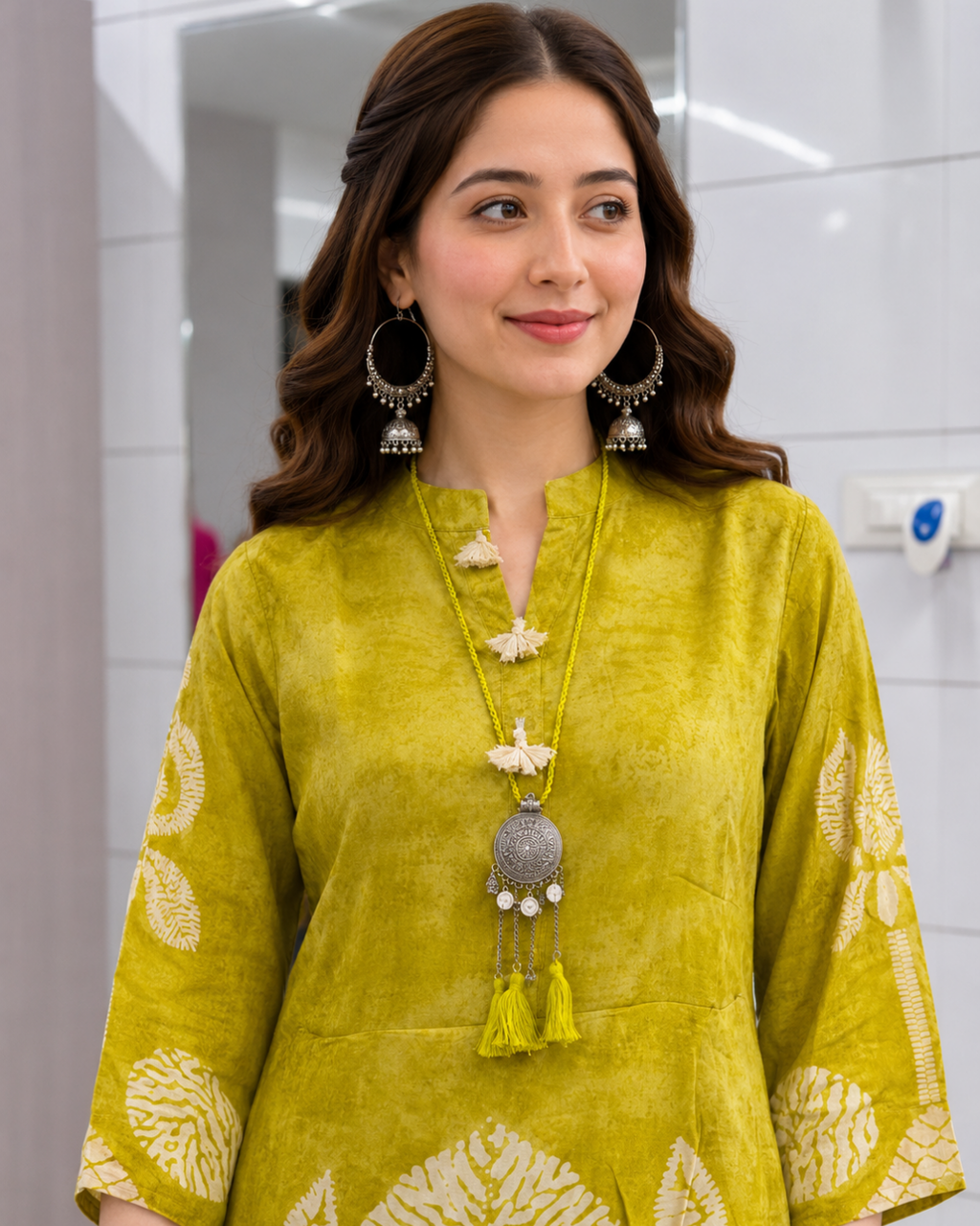 Olive Lime Handcrafted Batik High-Low Palazzo Set