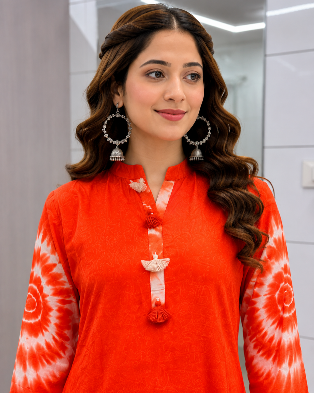 Tangerine Orange Shibori Sunburst High-Low Palazzo Set