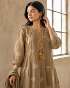 Earthy Taupe Layered Muslin Suit