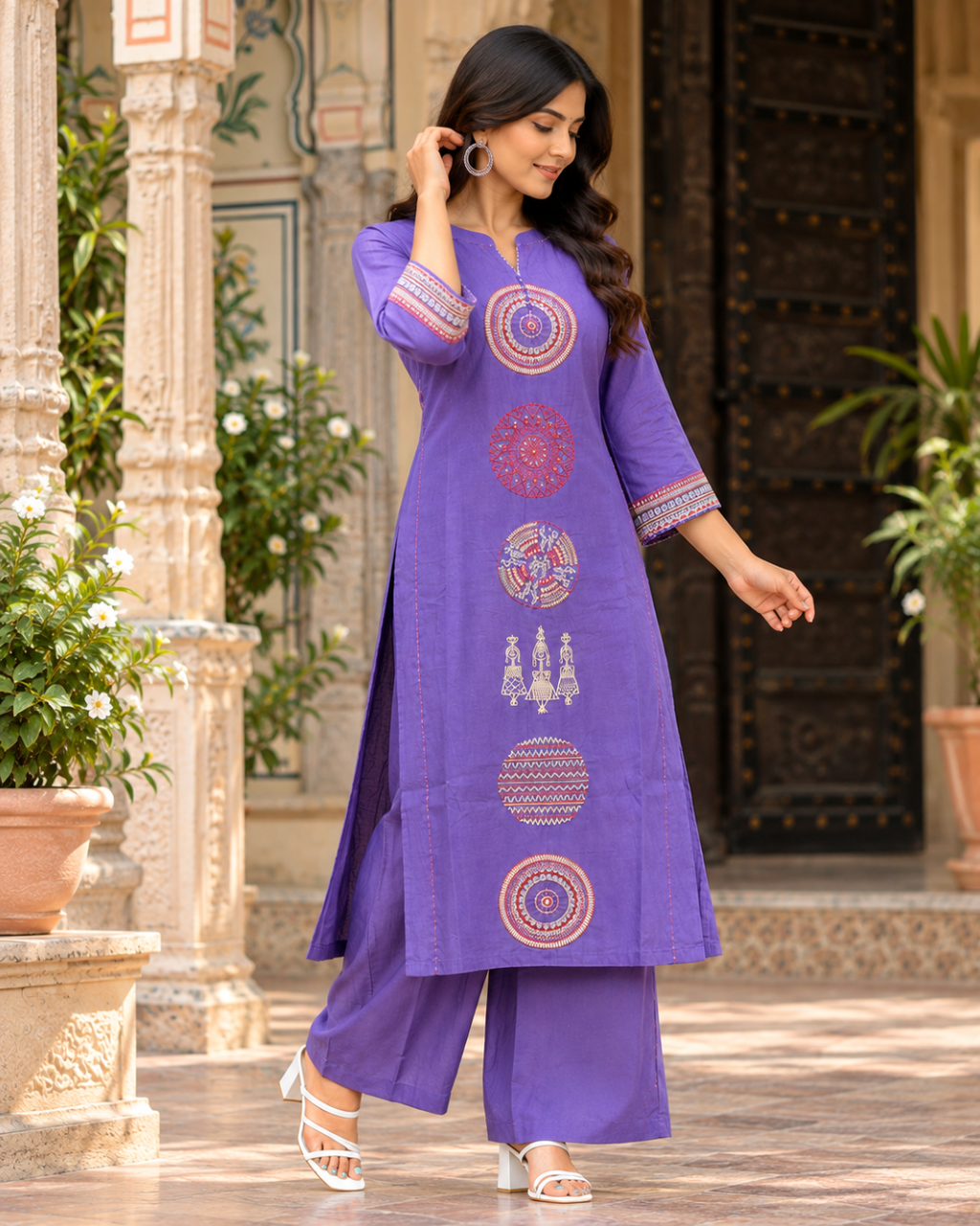 Lavender Chakra Embroidered Dress Set