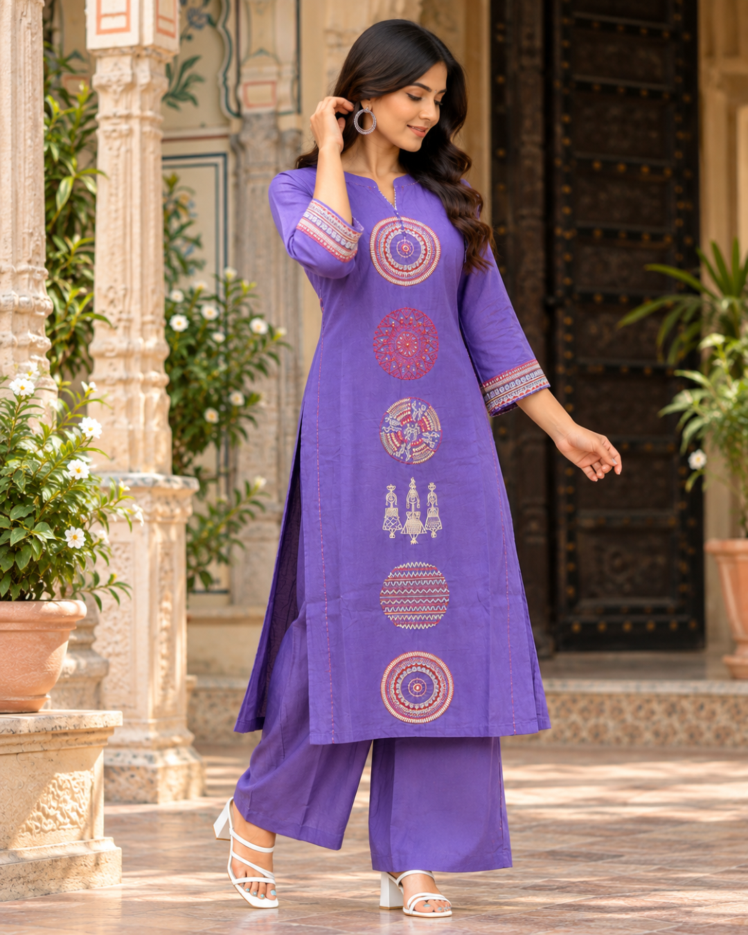 Lavender Chakra Embroidered Dress Set