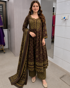 Mocha Brown Bandhani Print Anarkali Suit Set