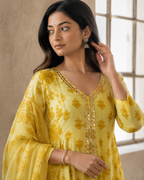 Sunshine Yellow Floral Mul Cotton Anarkali