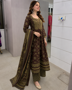 Mocha Brown Bandhani Print Anarkali Suit Set