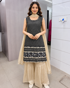 Charcoal Black Sequins Embroidered Sharara Suit Set