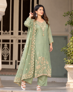 Sage Green Resham Floral Embroidered Sharara Set