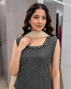 Charcoal Black Sequins Embroidered Sharara Suit Set