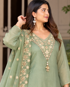 Sage Green Resham Floral Embroidered Sharara Set